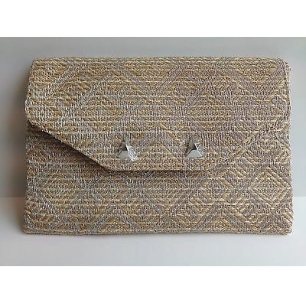 Stella & Dot Slim City Clutch Metallic/ Raffia